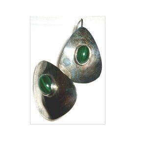 BEAUTIFUL MALACHITE EILAT JEMSTONE & STERLING SILVER DANGLING OVAL EARRINGS